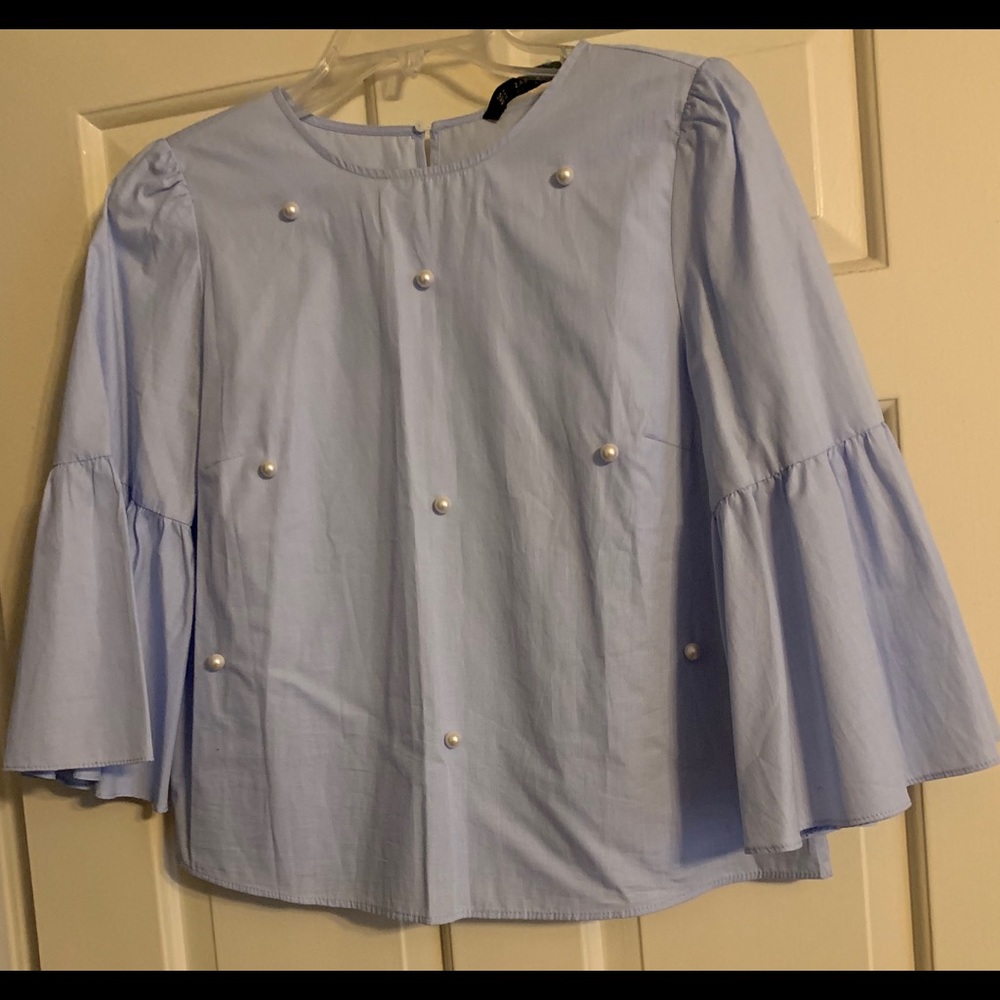 Zara Poplin Shirt with Faux Pearl Buttons